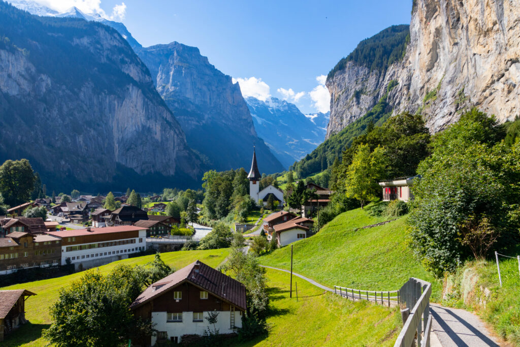 view-lauterbrunnen-swiss-town-with-staubbach-waterfall-its-side-switzerland-1024x683 The Enchanting Legend of Saint Beatus: A Journey Through Time in Lauterbrunnen, Switzerland